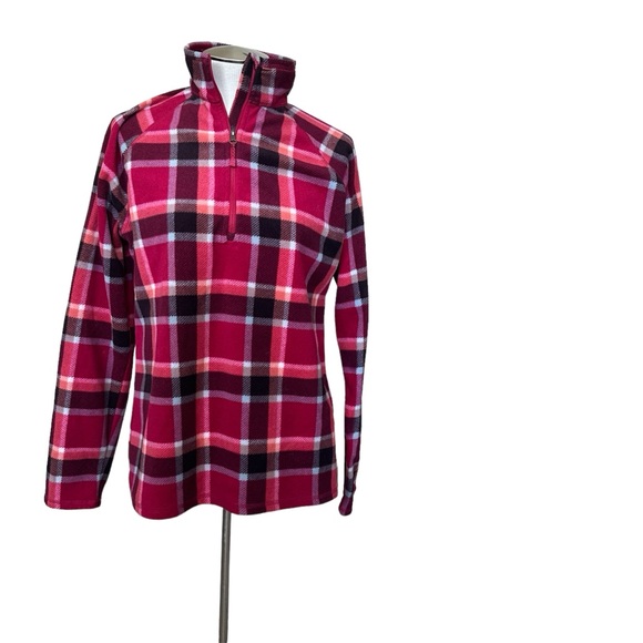 Eddie Bauer fleece 1/4 zip plaid pullover pink maroon SIZE Medium NWT - Picture 4 of 12